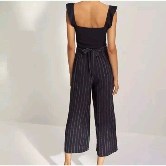 Wilfred Faun Black White Pinstripe Wide-Leg Pants Sz XS Pull-On Tie Waist - Picture 2 of 12